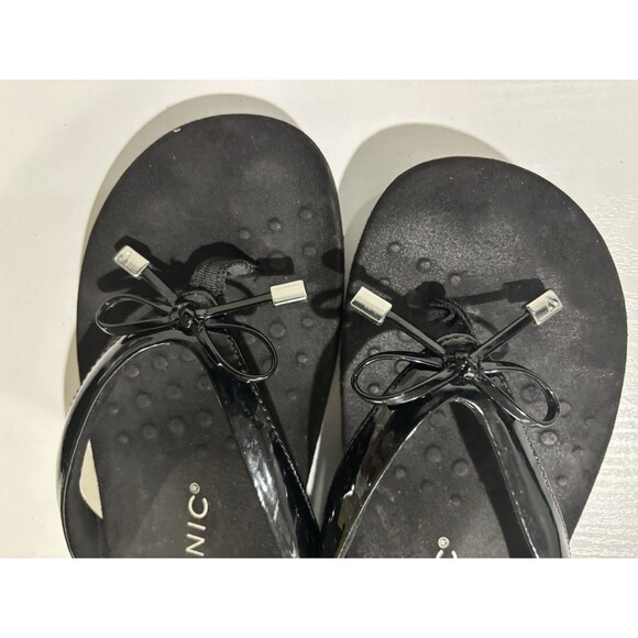 Vionic Bella II Sandal 9 Black Patent Leather Bow Orthotic Comfort Slip On Thong - Picture 4 of 7